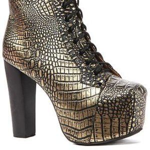 Jeffrey Campbell Lita Platform Boot    Gold Croc     BNWT    Size 7.5